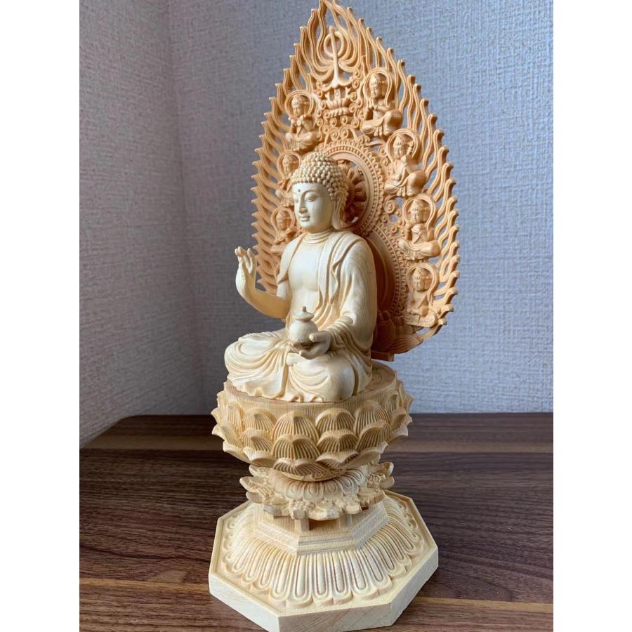 仏像 薬師如来 薬師瑠璃光如来 (約)高28cm×幅12cm×奥行12cm 木彫 檜木 仏具の画像