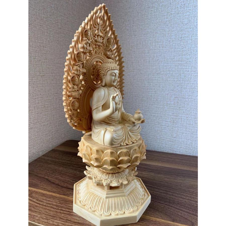 仏像 薬師如来 薬師瑠璃光如来 (約)高28cm×幅12cm×奥行12cm 木彫 檜木 仏具の画像