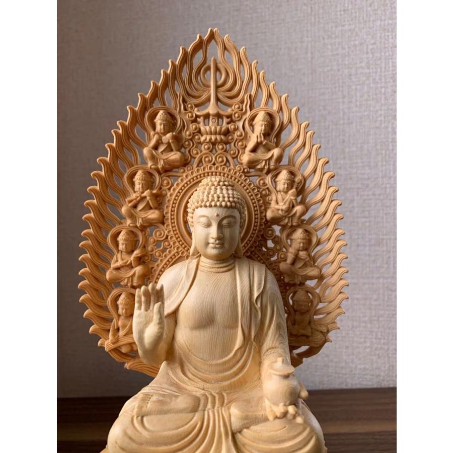 仏像 薬師如来 薬師瑠璃光如来 (約)高28cm×幅12cm×奥行12cm 木彫 檜木 仏具の画像