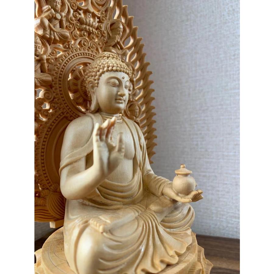 仏像 薬師如来 薬師瑠璃光如来 (約)高28cm×幅12cm×奥行12cm 木彫 檜木 仏具の画像