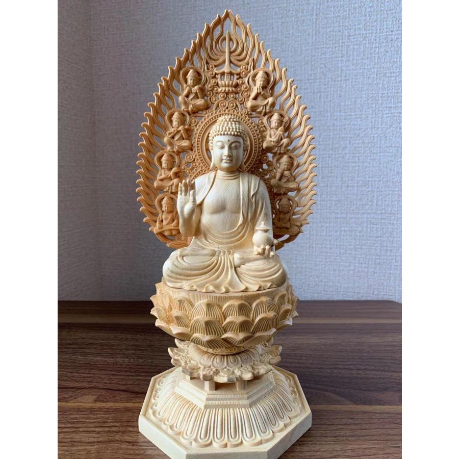仏像 薬師如来 薬師瑠璃光如来 (約)高28cm×幅12cm×奥行12cm 木彫 檜木 仏具の画像
