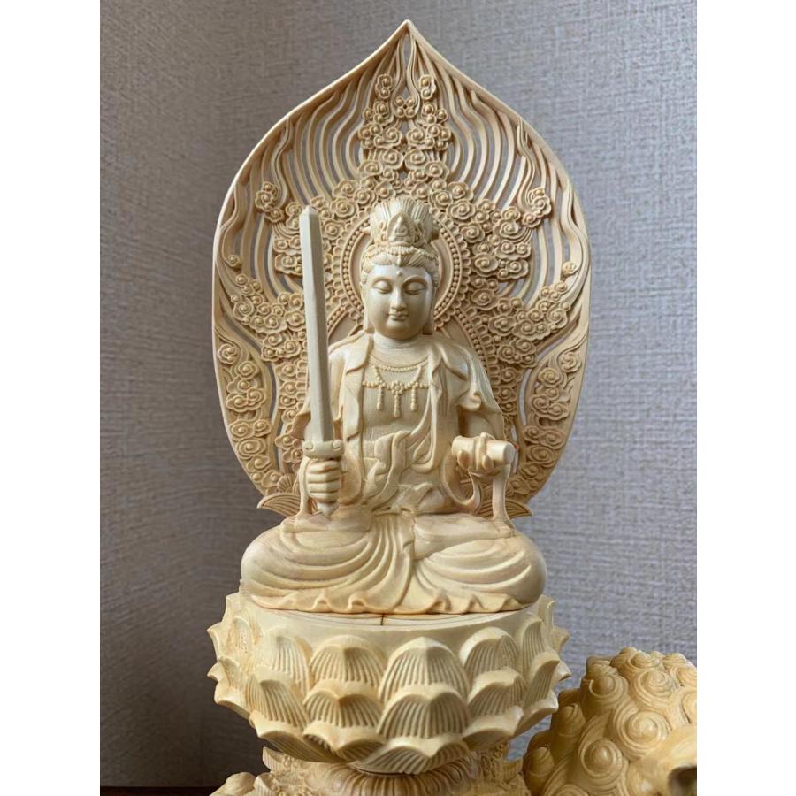 仏像 文殊菩薩、普賢菩薩 (約)高38cm×幅20cm×奥行12cm 木彫 仏具 二体