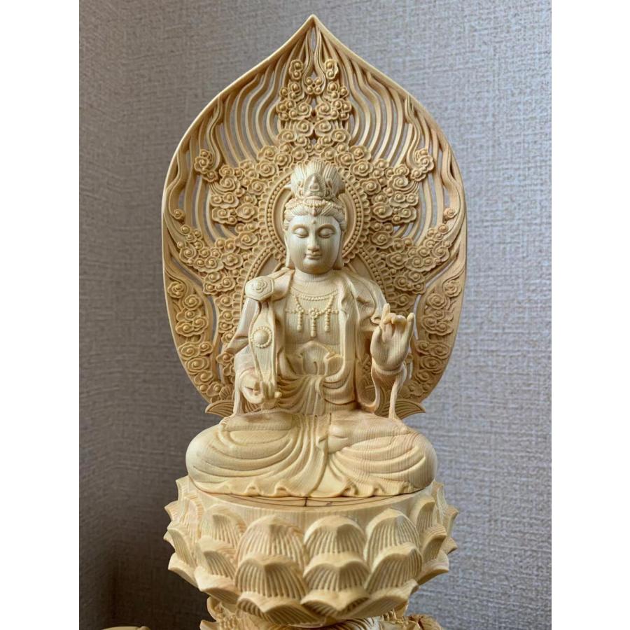 仏像 文殊菩薩、普賢菩薩 (約)高38cm×幅20cm×奥行12cm 木彫 仏具 二体