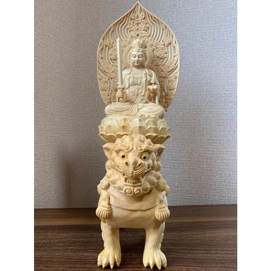 仏像 文殊菩薩、普賢菩薩 (約)高38cm×幅20cm×奥行12cm 木彫 仏具 二体