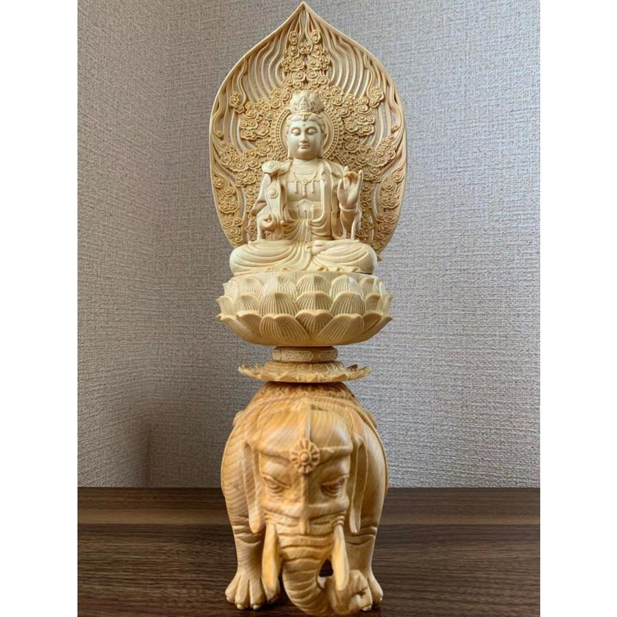 仏像 文殊菩薩、普賢菩薩 (約)高38cm×幅20cm×奥行12cm 木彫 仏具 二体
