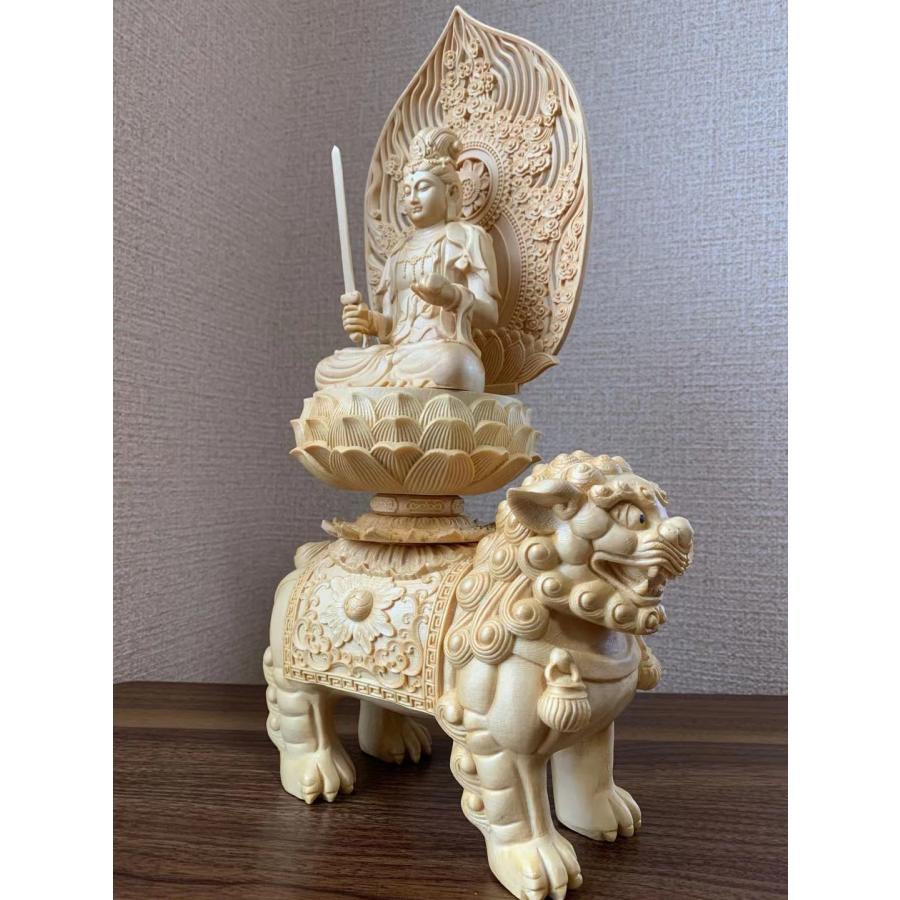 仏像 文殊菩薩、普賢菩薩 (約)高38cm×幅20cm×奥行12cm 木彫 仏具 二体