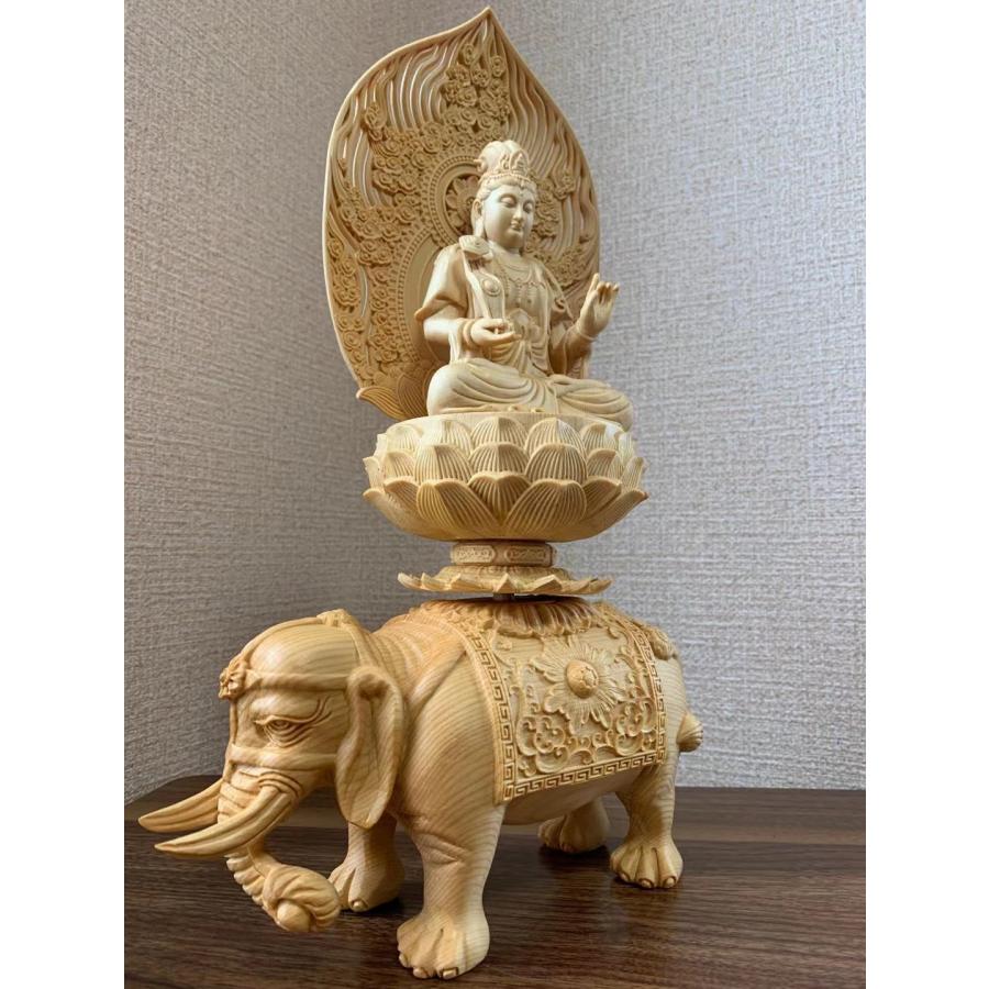 仏像 文殊菩薩、普賢菩薩 (約)高38cm×幅20cm×奥行12cm 木彫 仏具 二体  