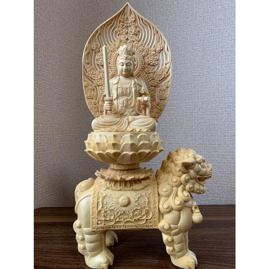 仏像 文殊菩薩、普賢菩薩 (約)高38cm×幅20cm×奥行12cm 木彫 仏具 二体