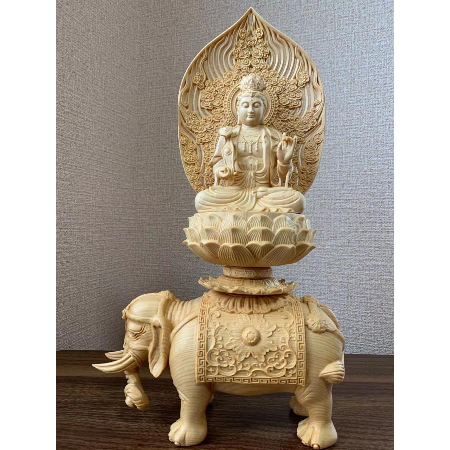 仏像 文殊菩薩、普賢菩薩 (約)高38cm×幅20cm×奥行12cm 木彫 仏具 二体