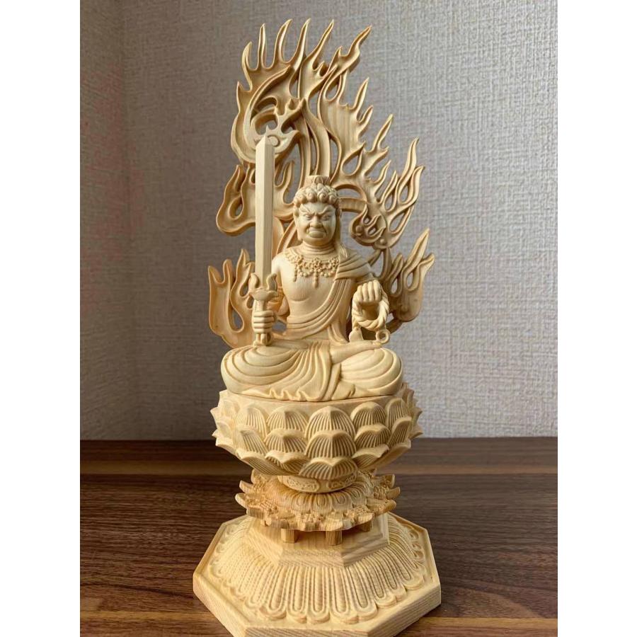 仏像 不動明王 不動明王像 檜木 木彫 仏具 (約)高30cm×幅12cm×奥行12cm