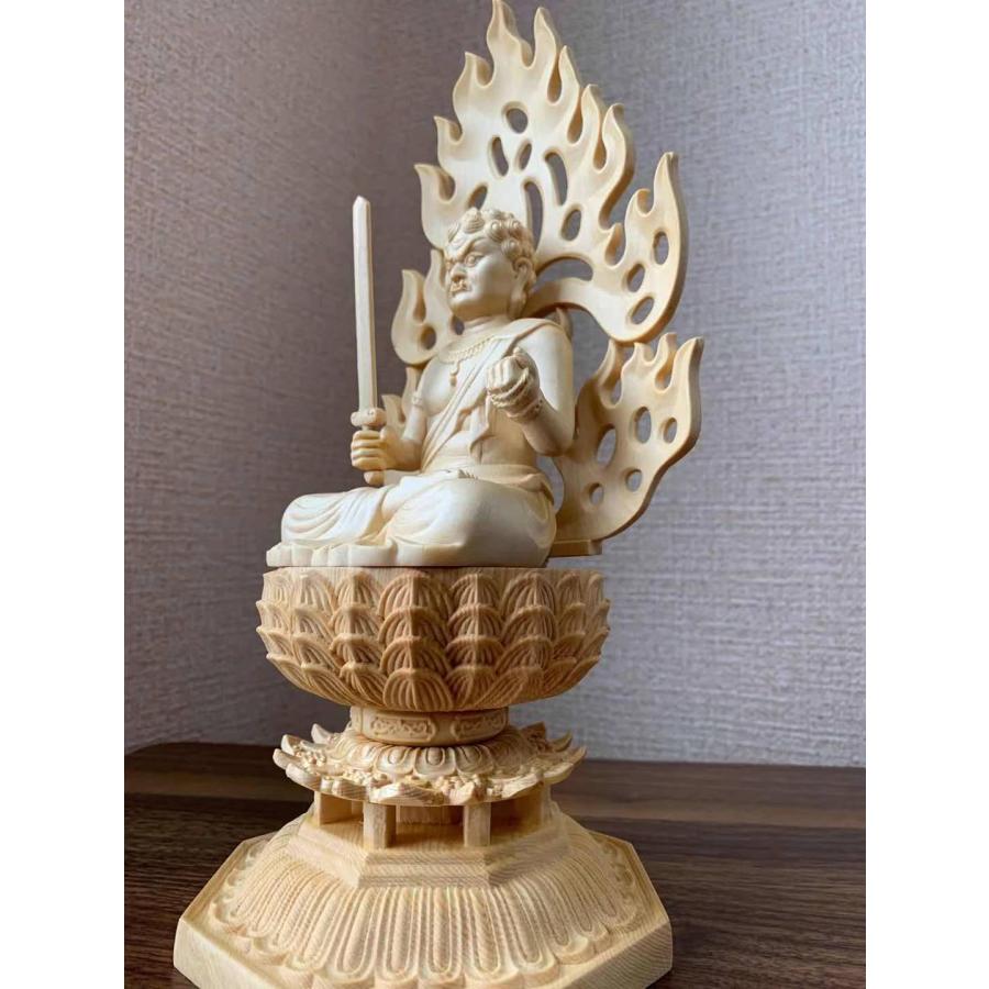 仏像 不動明王像 不動明王 檜木 木彫 仏具 (約)高28cm×幅12cm×奥行12cm 