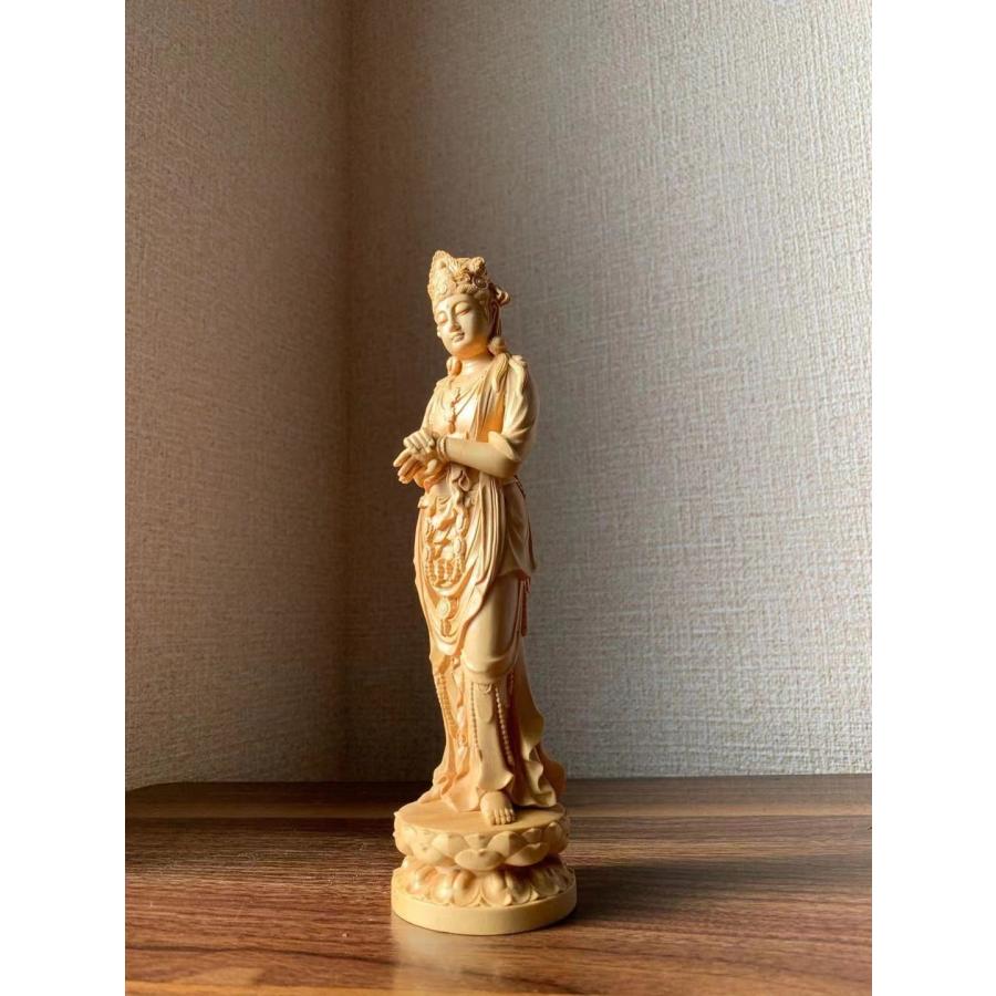 仏像 観音菩薩 観音菩薩様像 ツゲ 木彫 仏具 (約)高20cm×幅6cm×奥行5cm