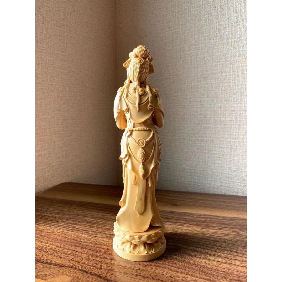仏像 観音菩薩 観音菩薩様像 ツゲ 木彫 仏具 (約)高20cm×幅6cm×奥行5cm 