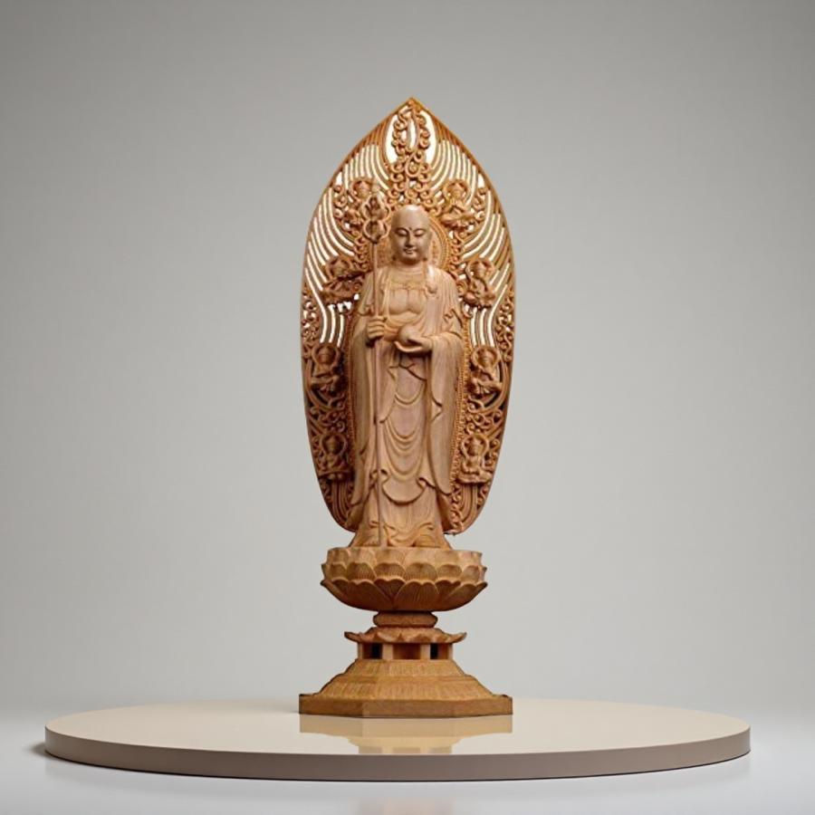 仏像 地蔵菩薩像 地蔵菩薩 檜木 木彫 仏具 (約)高43cm×幅14cm×奥行14cm 