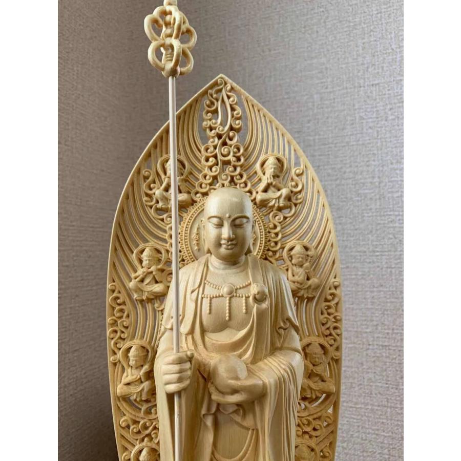仏像 地蔵菩薩像 地蔵菩薩 檜木 木彫 仏具 (約)高43cm×幅14cm×奥行14cm 