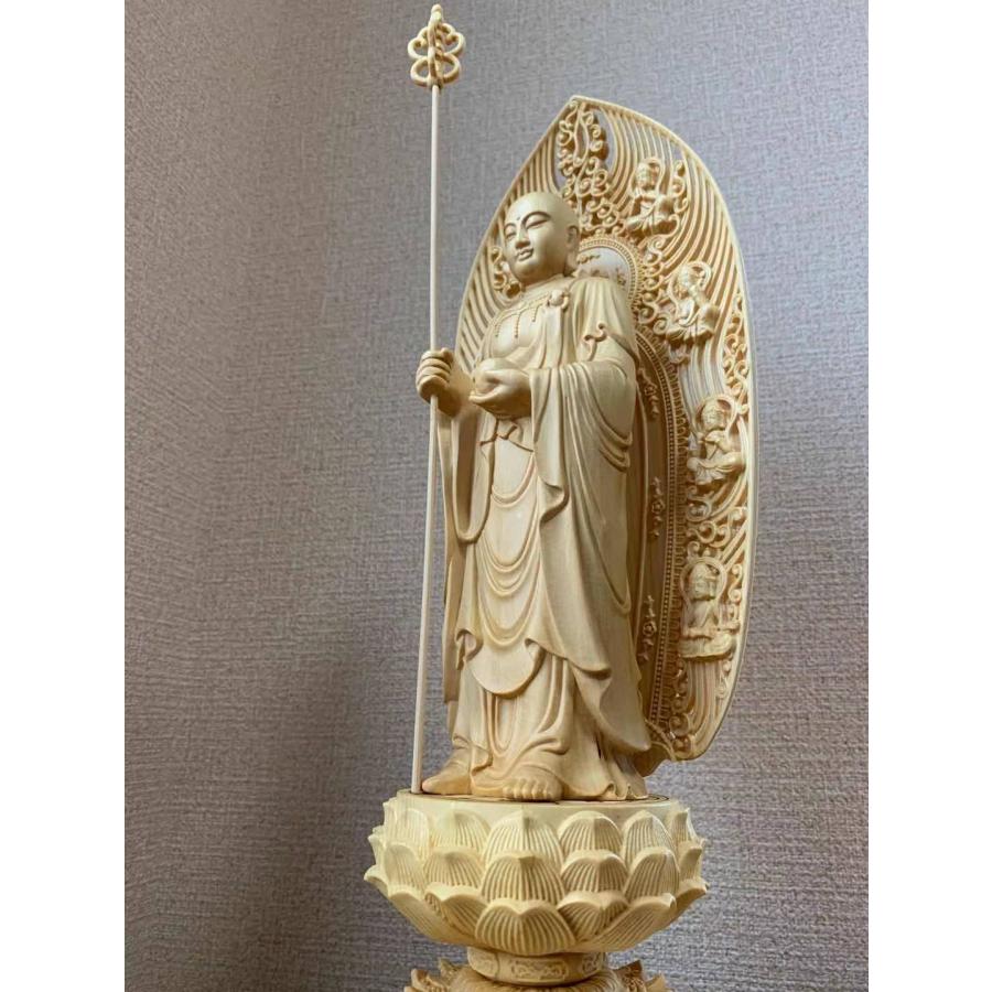 仏像 地蔵菩薩像 地蔵菩薩 檜木 木彫 仏具 (約)高43cm×幅14cm×奥行14cm 
