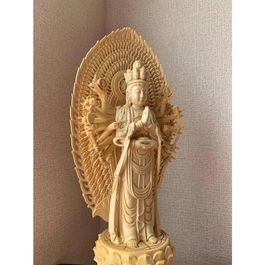 仏像 千手観音 千手観音像 檜木 木彫 仏具 (約)43cm×14cm×14cm 【公式