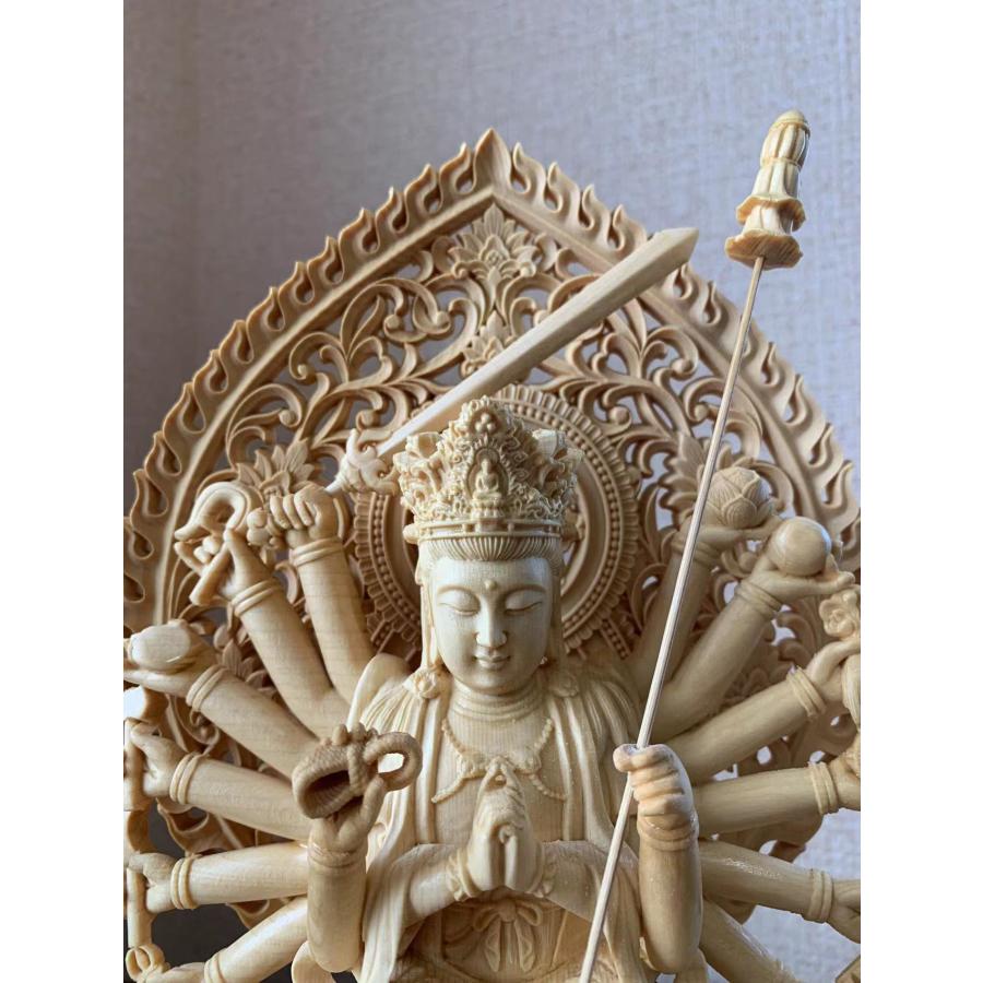 仏像 准胝観音菩薩 准胝観音菩薩像 檜木 木彫り 仏具 (約)高28cm×幅 