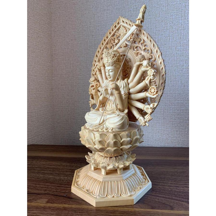 仏像 准胝観音菩薩 准胝観音菩薩像 檜木 木彫り 仏具 (約)高28cm×幅  