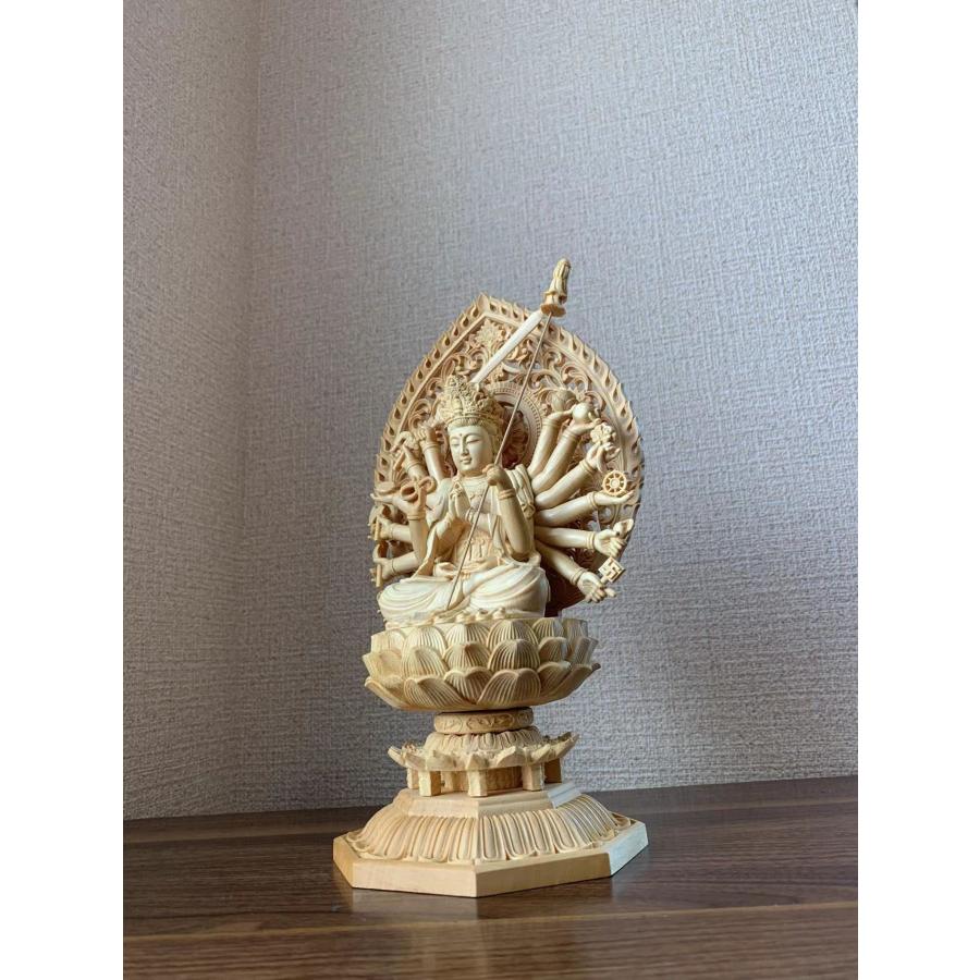 仏像 准胝観音菩薩 准胝観音菩薩像 檜木 木彫り 仏具 (約)高28cm×幅14cm×奥行12.5cmの画像