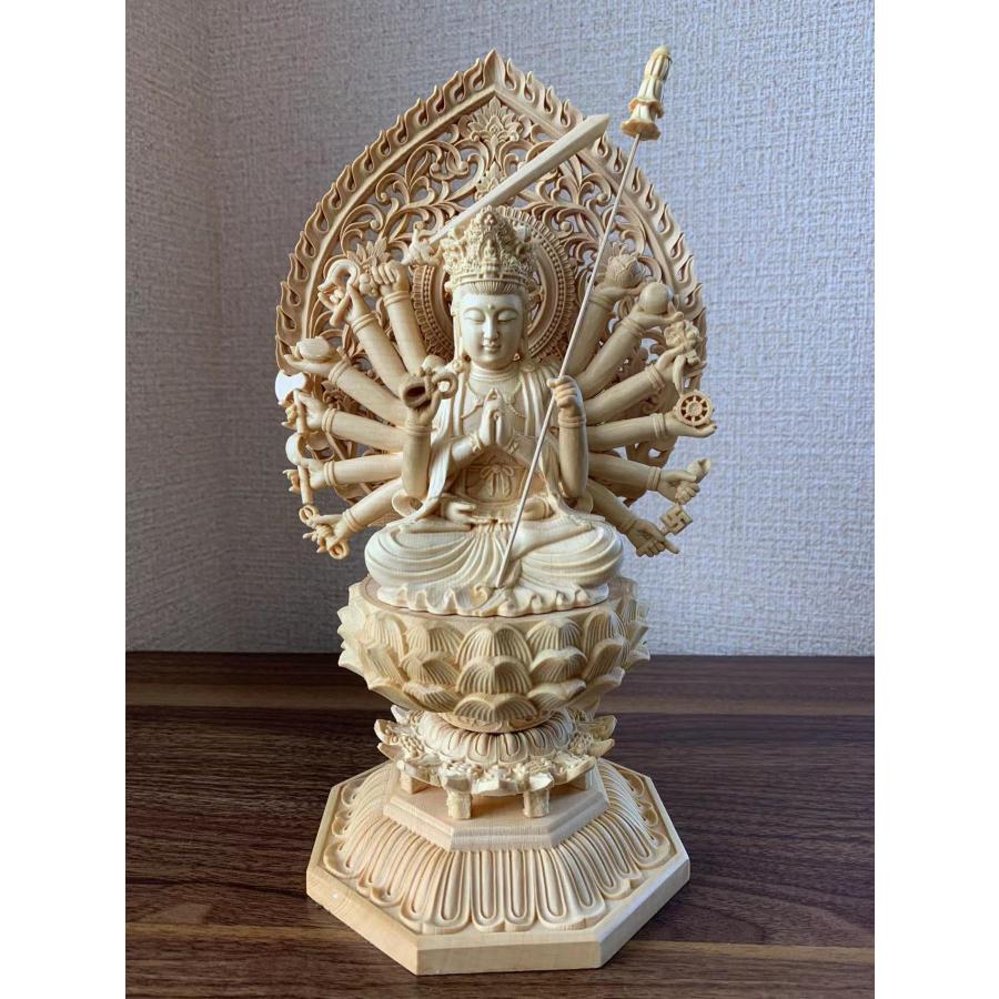 仏像 准胝観音菩薩 准胝観音菩薩像 檜木 木彫り 仏具 (約)高28cm×幅14cm×奥行12.5cmの画像