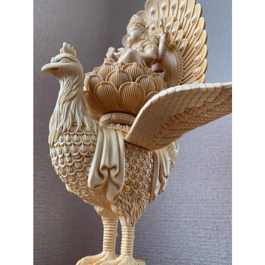 【修縁堂】真言宗 仏像 仏具 孔雀明王 置物 内蔵版 18CM 仏像 孔雀明王像 孔雀明王 檜木 木彫 仏具 (約)高37cm×幅26cm×奥行14cm