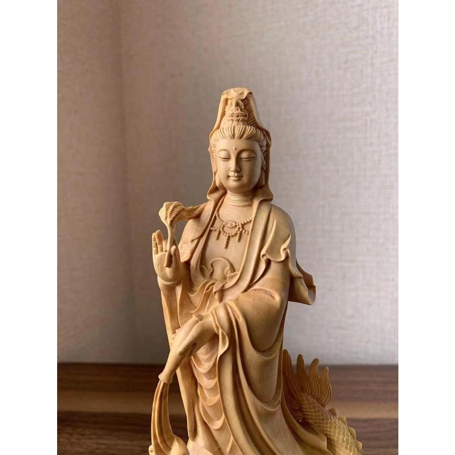 木彫 観音菩薩像 龍上観音菩薩 ツゲ 仏像 仏具 (約)高17cm×幅3cm