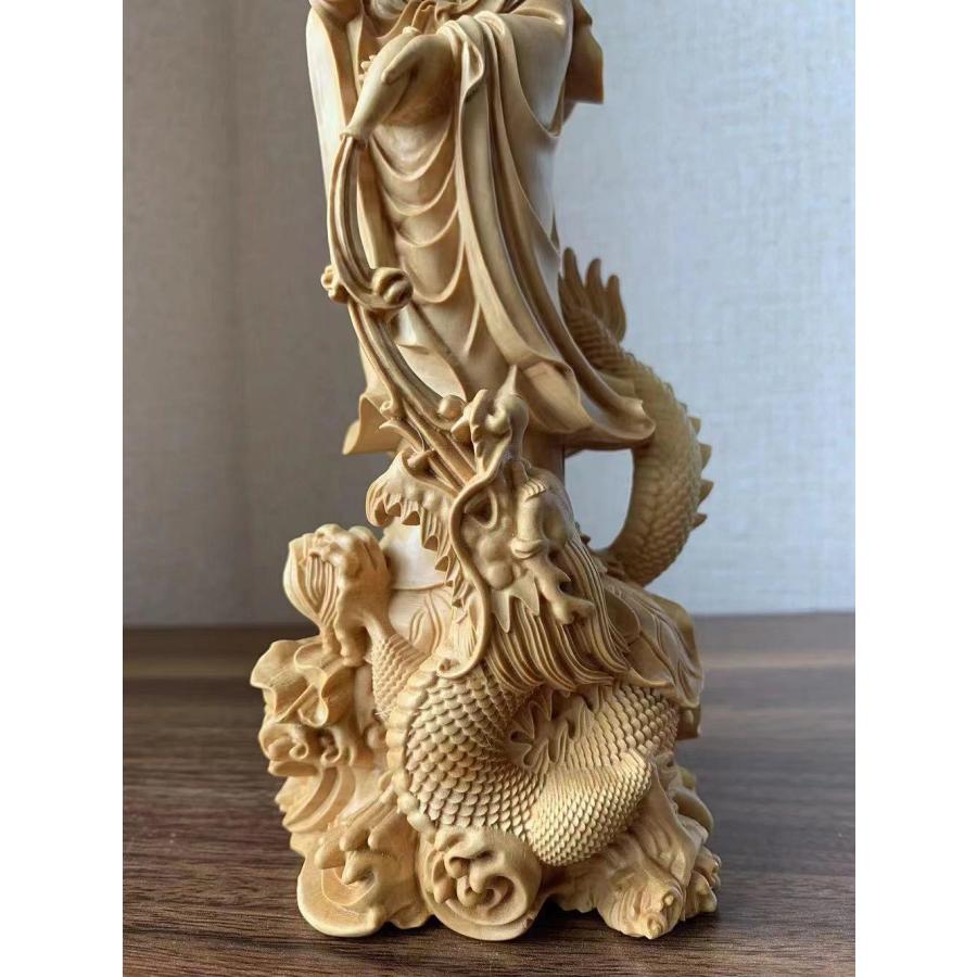 仏像 観音菩薩像 龍上観音菩薩 檜木 仏具 木彫 2サイズあり : 星凌商店 