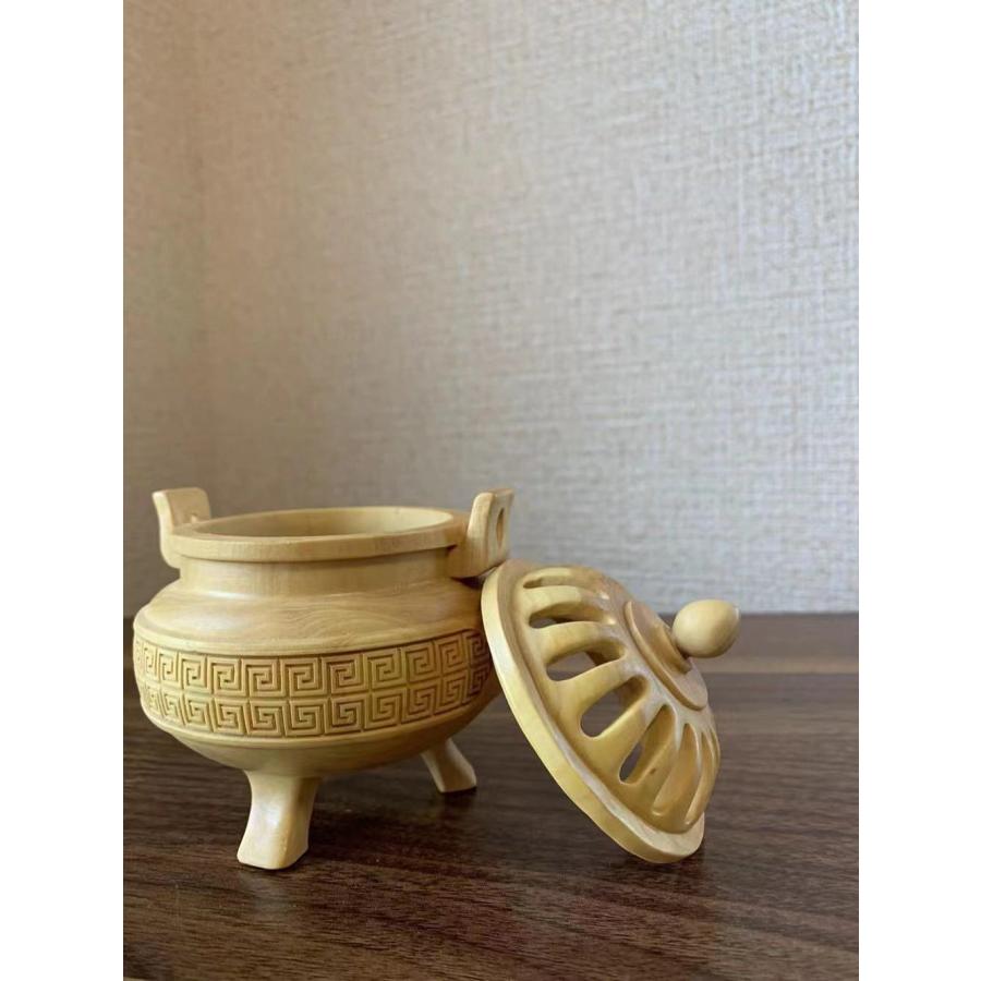 仏具 香炉 吉祥回字紋 ツゲ 木彫 (約)高10cm×幅9cm×奥行9cm : 20000033 