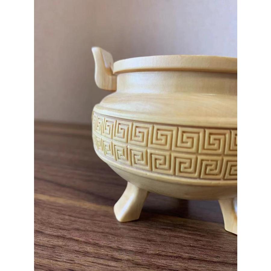 仏具 香炉 吉祥回字紋 ツゲ 木彫 (約)高10cm×幅9cm×奥行9cm : 20000033 