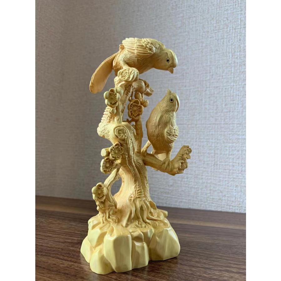 木彫 飾り 鳥 ツゲ 置き物 (約)高17cm×幅8cm×奥行5cm : 星凌商店