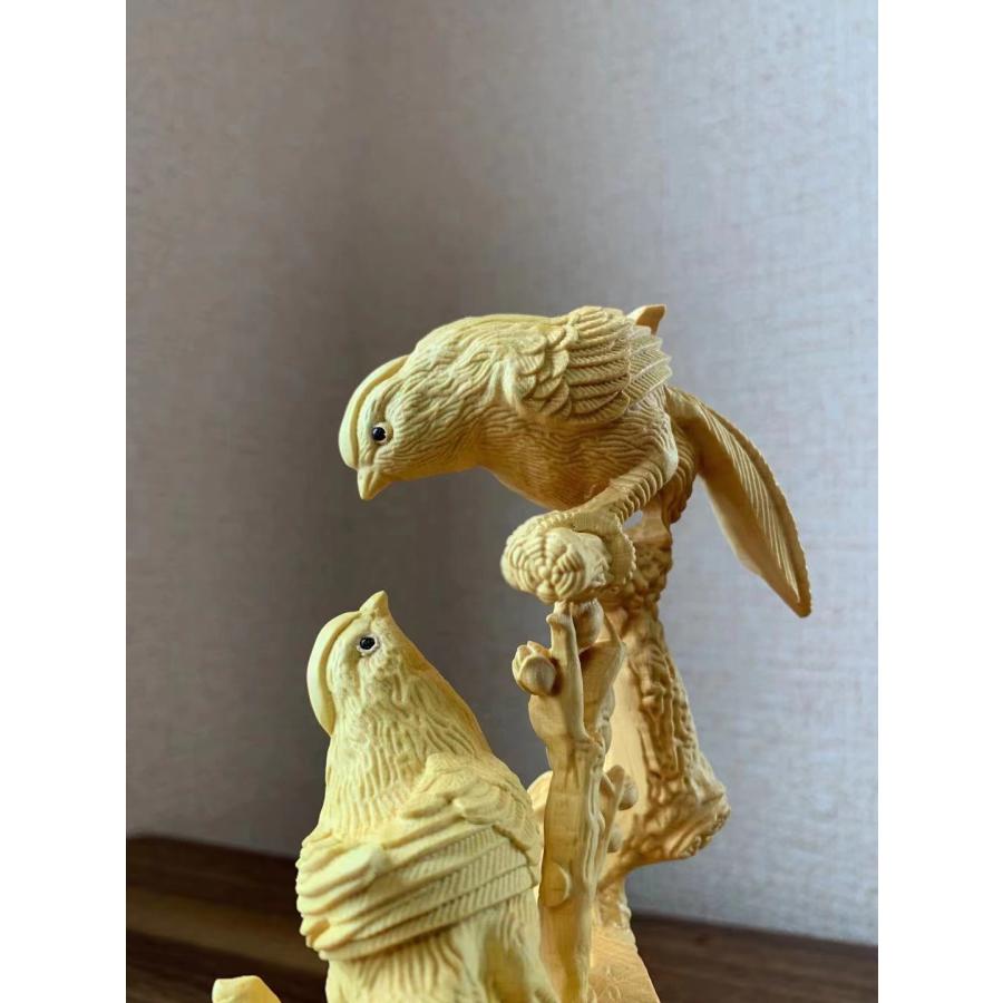 木彫 飾り 鳥 ツゲ 置き物 (約)高17cm×幅8cm×奥行5cmの画像