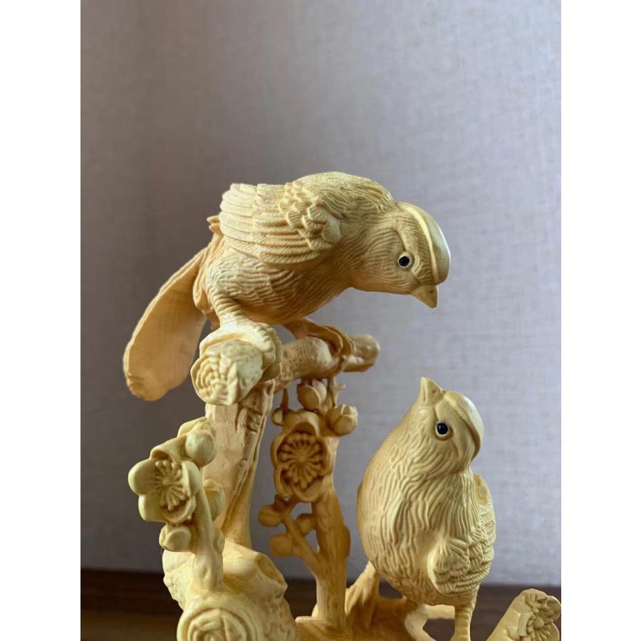 木彫 飾り 鳥 ツゲ 置き物 (約)高17cm×幅8cm×奥行5cmの画像