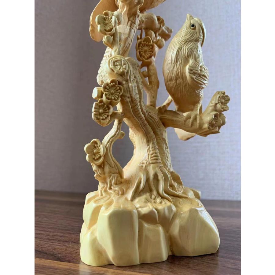 木彫 飾り 鳥 ツゲ 置き物 (約)高17cm×幅8cm×奥行5cmの画像