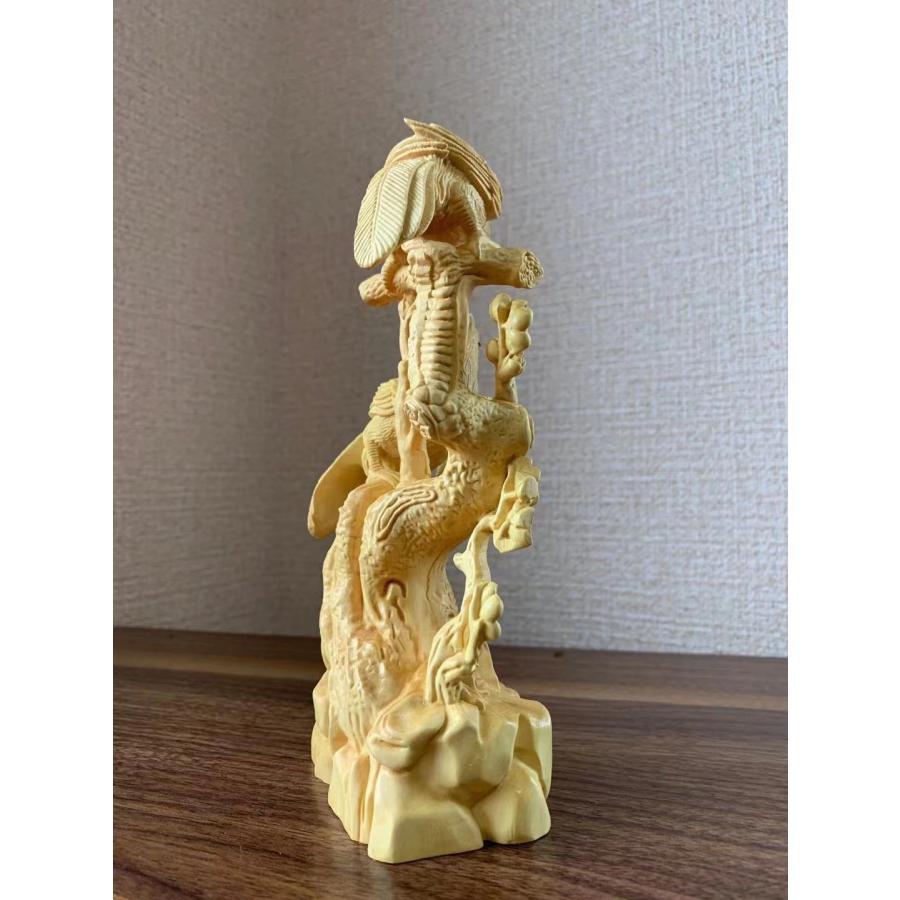 木彫 飾り 鳥 ツゲ 置き物 (約)高17cm×幅8cm×奥行5cmの画像
