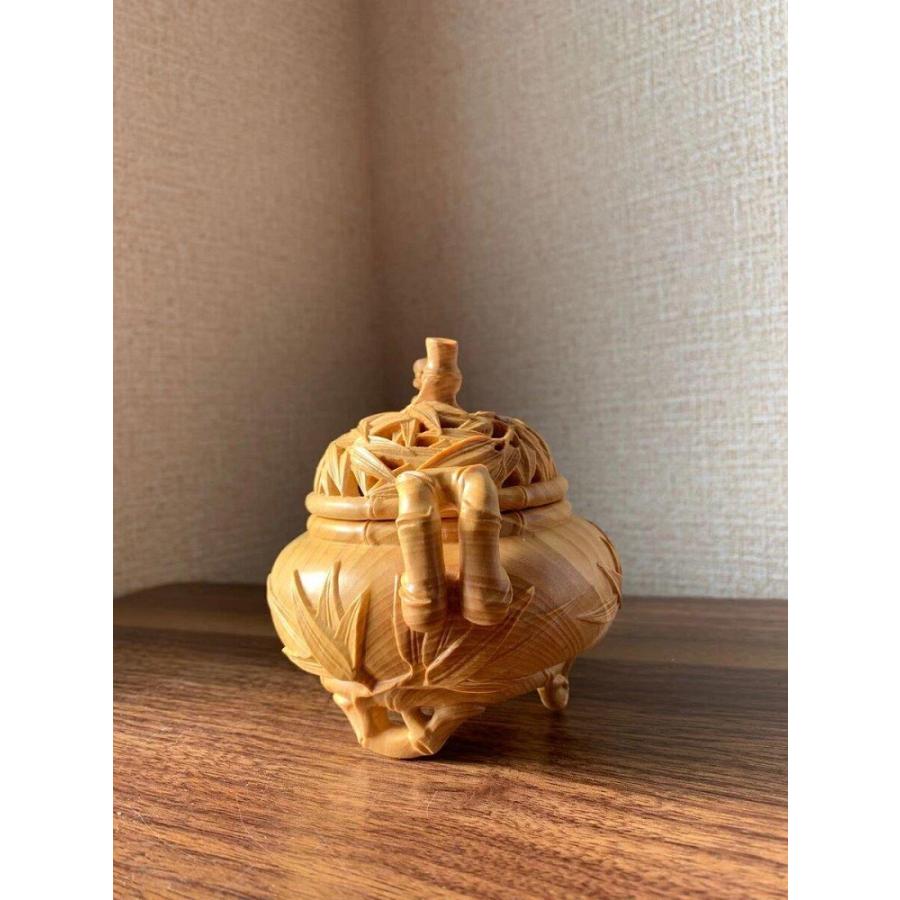 仏具 香炉 竹柄 ツゲ 木彫 (約)高11cm×幅10cm×奥行10cm : 20000035 
