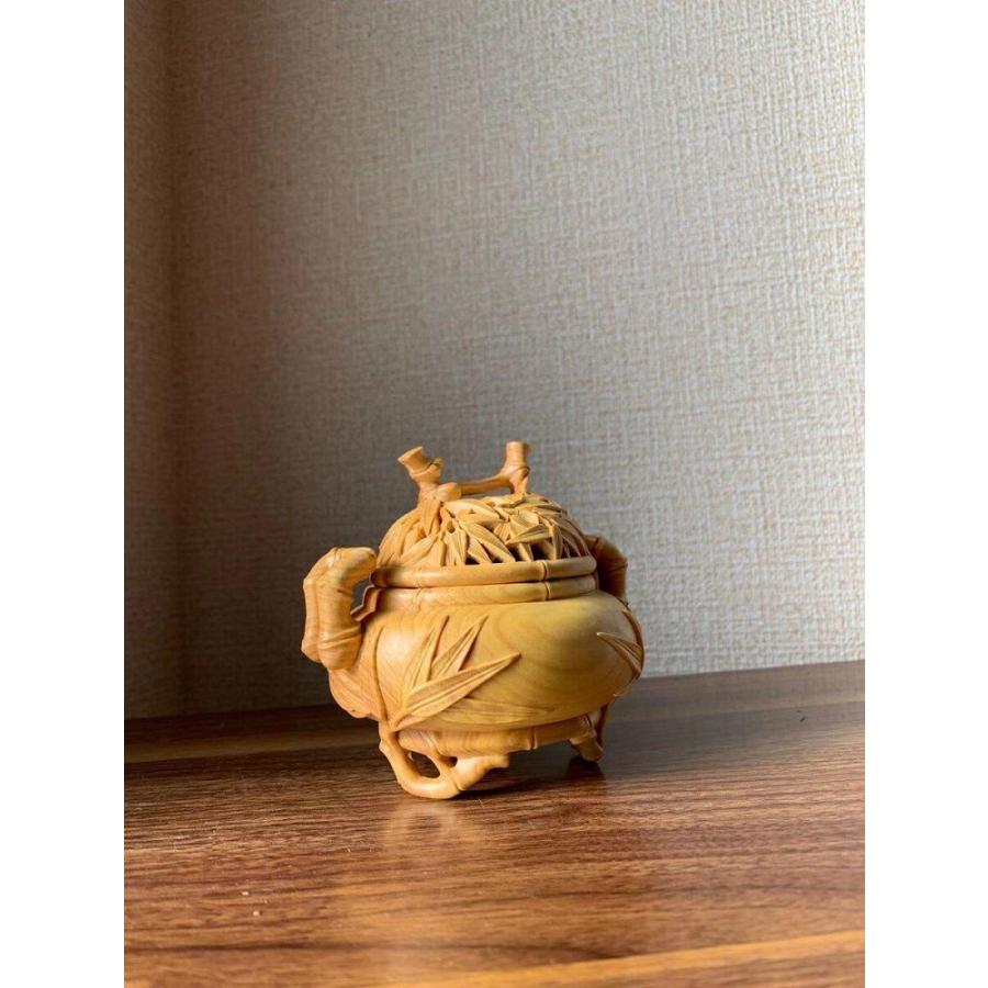 仏具 香炉 竹柄 ツゲ 木彫 (約)高11cm×幅10cm×奥行10cm : 星凌商店 