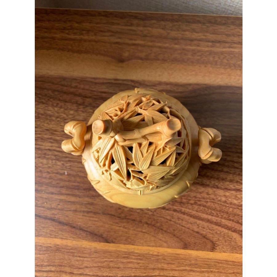 仏具 香炉 竹柄 ツゲ 木彫 (約)高11cm×幅10cm×奥行10cm : 20000035 
