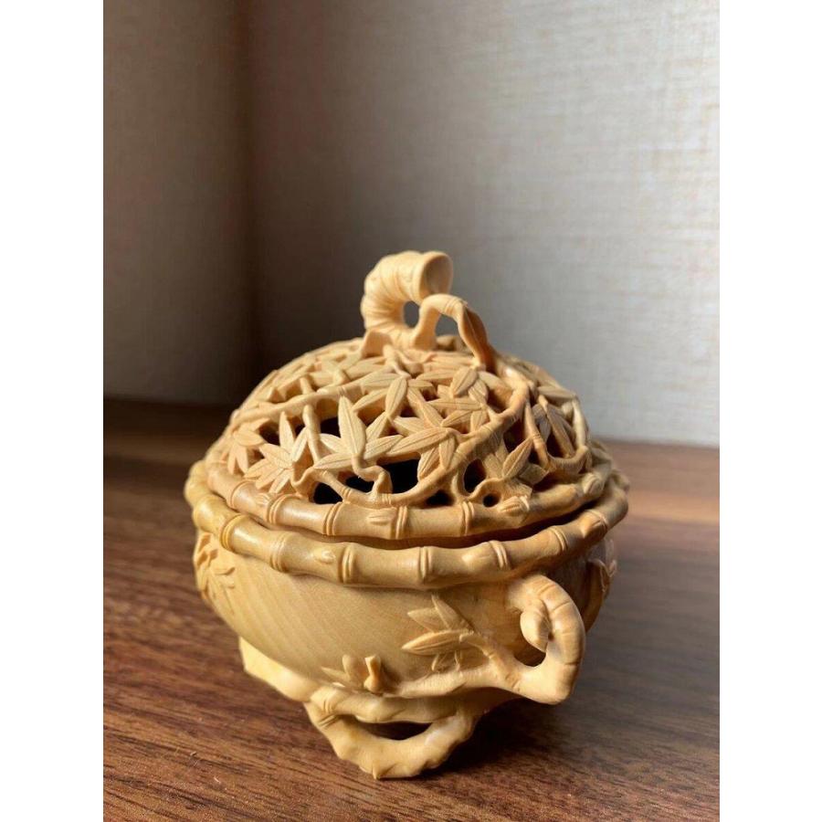 香炉 竹柄 ツゲ 木彫 (約)高10cm×幅8cm×奥行8cm 【マンダラブッダチベット】