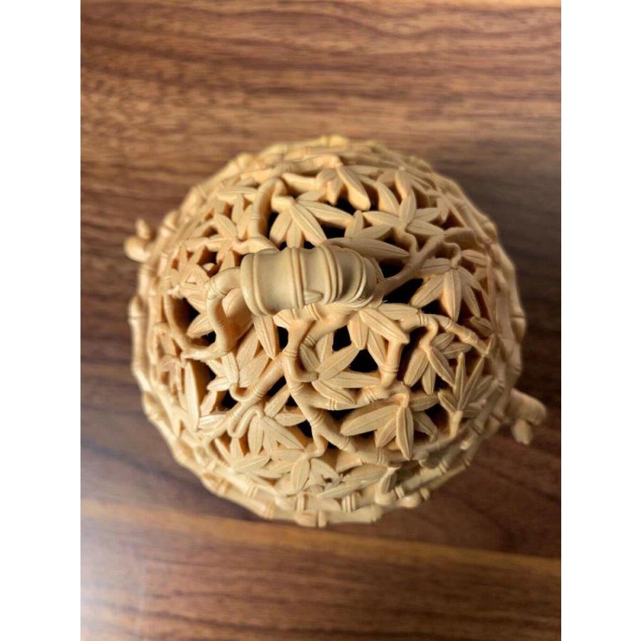 仏具 香炉 竹柄 たかかっ ツゲ 木彫 約 高10cm×幅8cm×奥行8cm