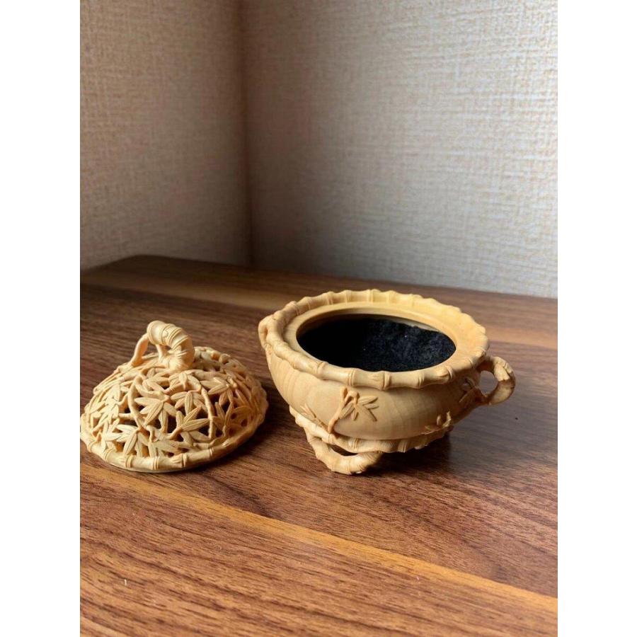 香炉 竹柄 ツゲ 木彫 (約)高10cm×幅8cm×奥行8cm 【マンダラブッダチベット】