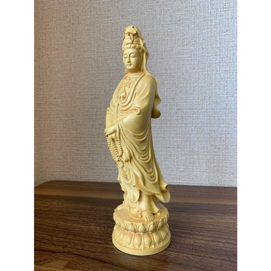 観音菩薩像 観音菩薩 ツゲ 木彫 仏具 (約)高21cm×幅6cm×奥行6cm 【オプション】