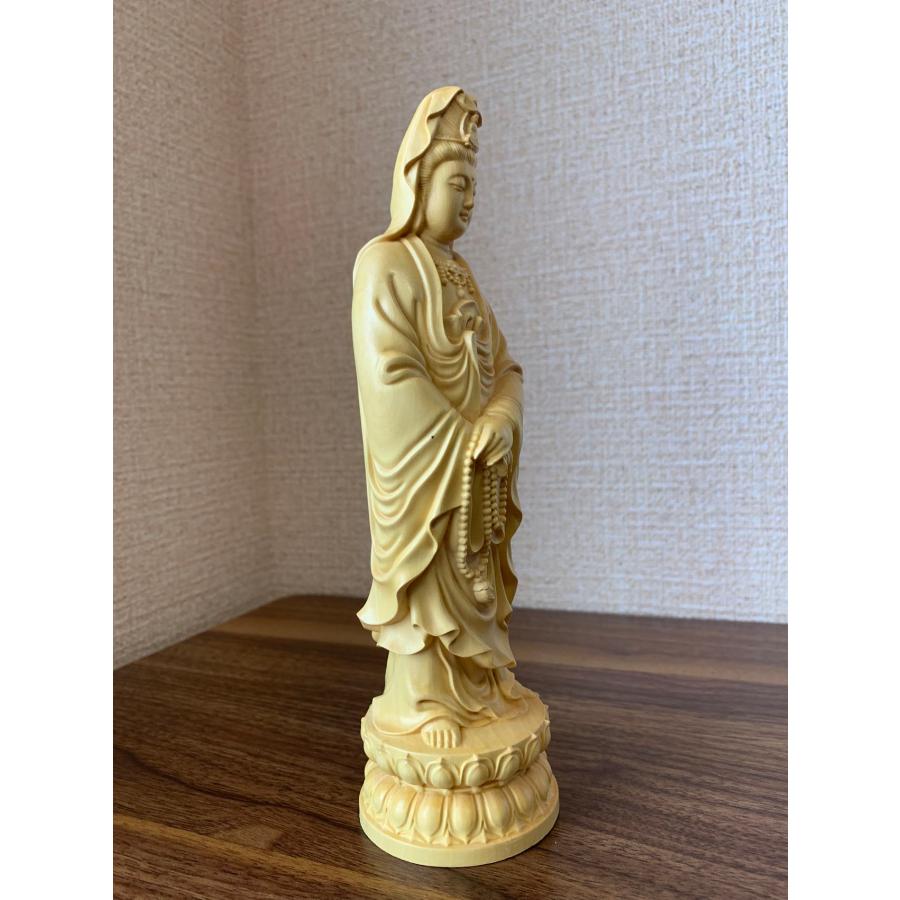 観音菩薩像 観音菩薩 ツゲ 木彫 仏具 (約)高21cm×幅6cm×奥行6cm 【オプション】