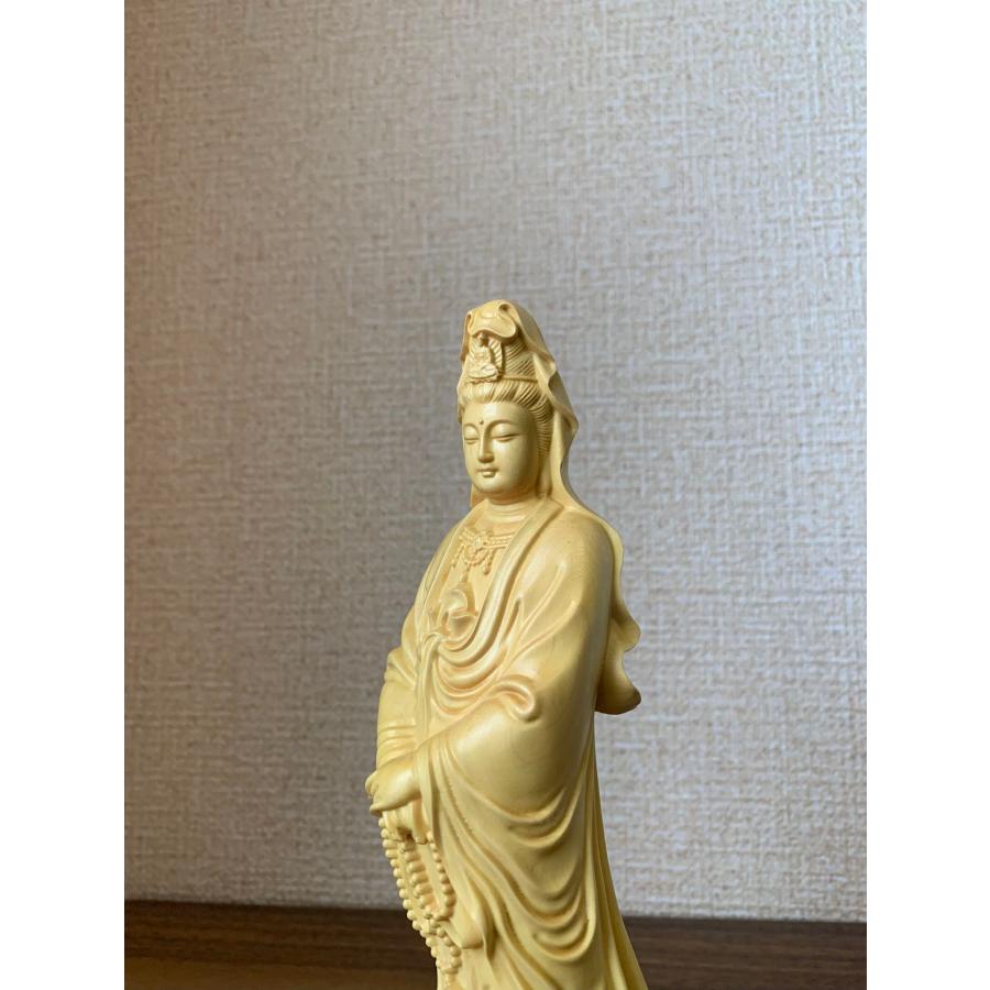 観音菩薩像 観音菩薩 ツゲ 木彫 仏具 (約)高21cm×幅6cm×奥行6cm 【オプション】