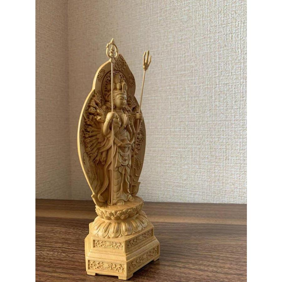 仏像 千手観音像 千手観音 ツゲ 木彫 仏具 (約)高20cm×幅8cm×奥行6cm 