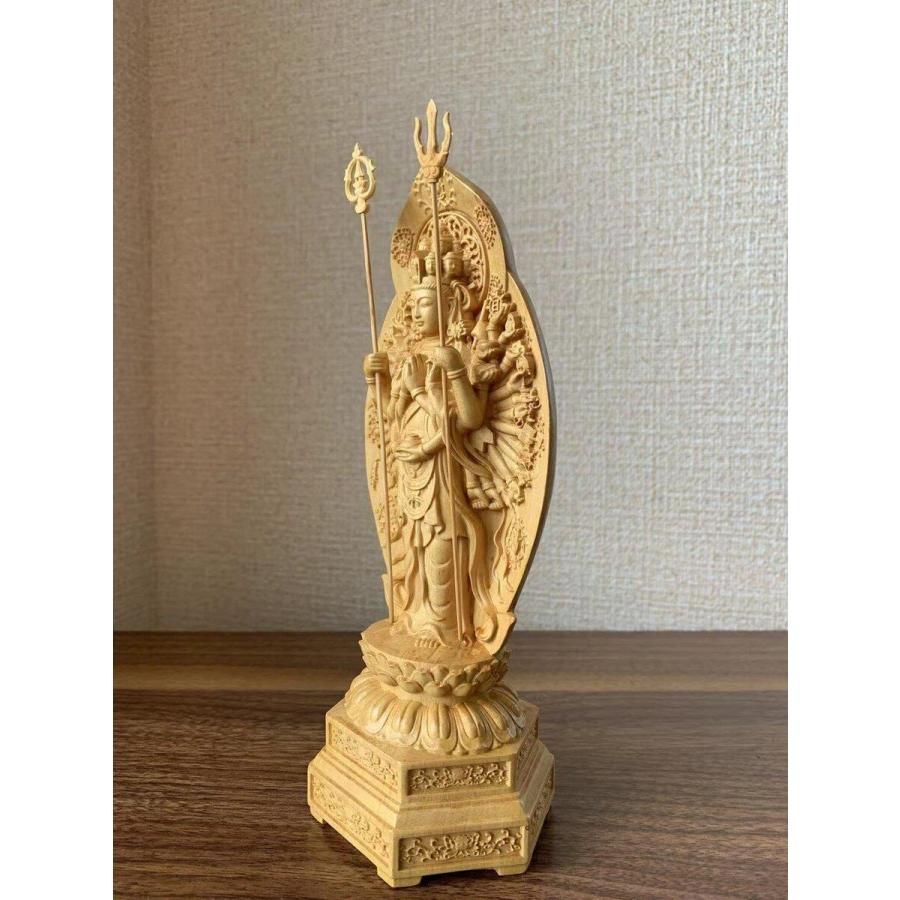 仏像 千手観音像 千手観音 ツゲ 木彫 仏具 (約)高20cm×幅8cm×奥行6cm 