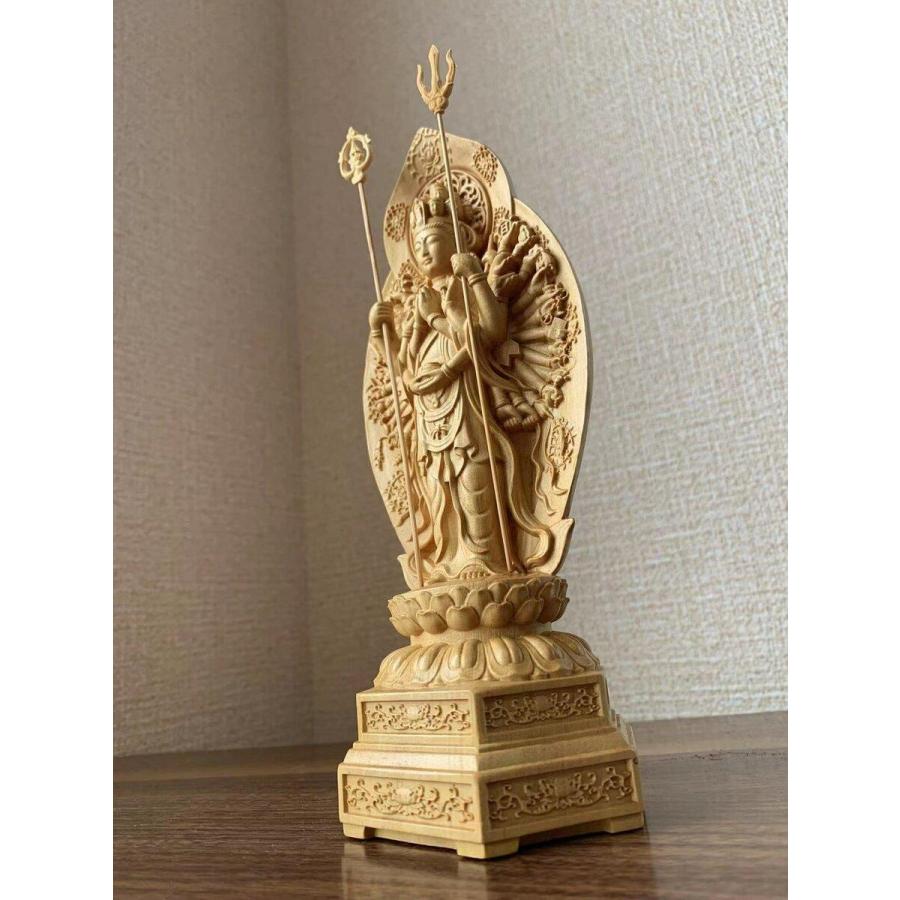 仏像 千手観音像 千手観音 ツゲ 木彫 仏具 (約)高20cm×幅8cm×奥行6cm 