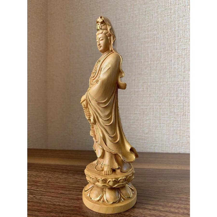 仏像 観音菩薩像 観音菩薩 ツゲ・金箔 木彫 仏具 (約)高18cm×幅6cm