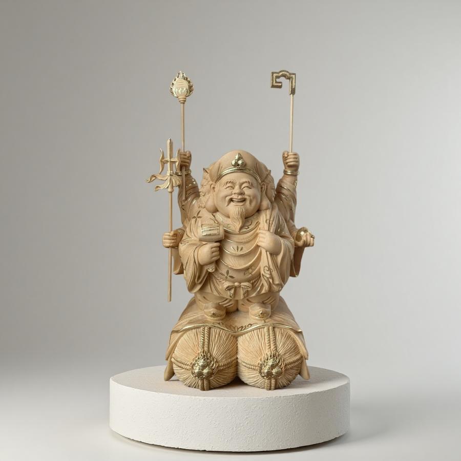 仏像 三面六臂大黒天像 三面大黒天像 七福神 商売繁盛 福徳開運 檜木