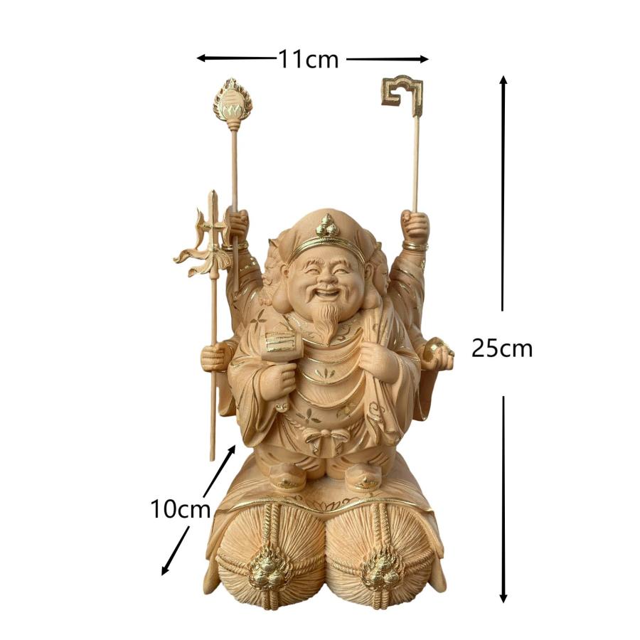仏像 三面六臂大黒天像 三面大黒天像 七福神 商売繁盛 福徳開運 檜木